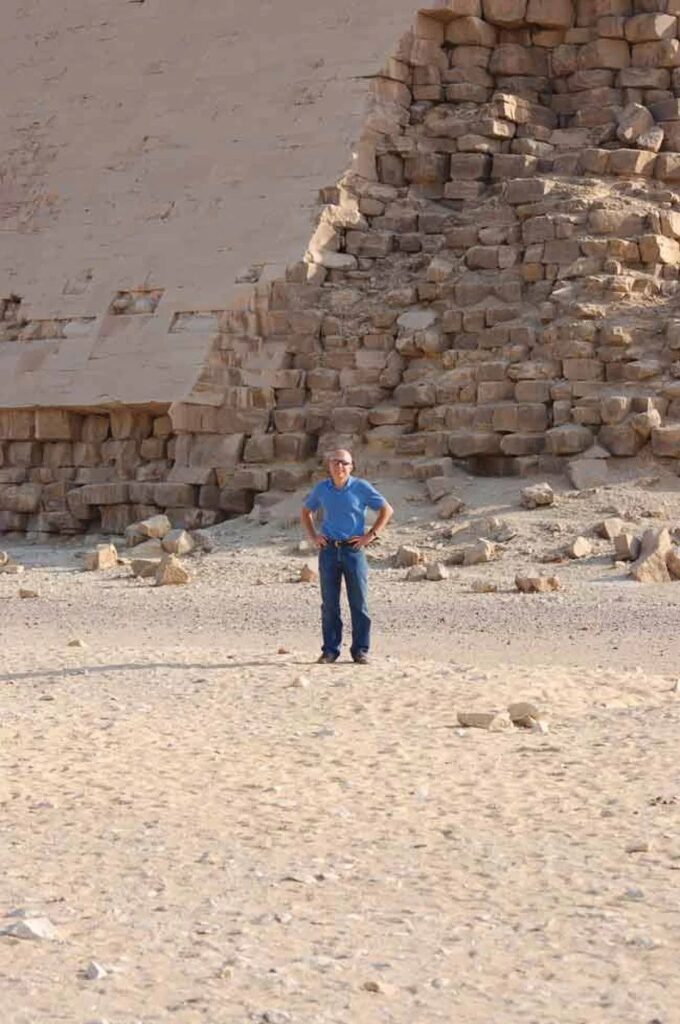 Professor Michel Barsoum stands before one of the Egyptian pyramids for which he has found evidence suggesting some of the stone blocks were cast, not quarried.