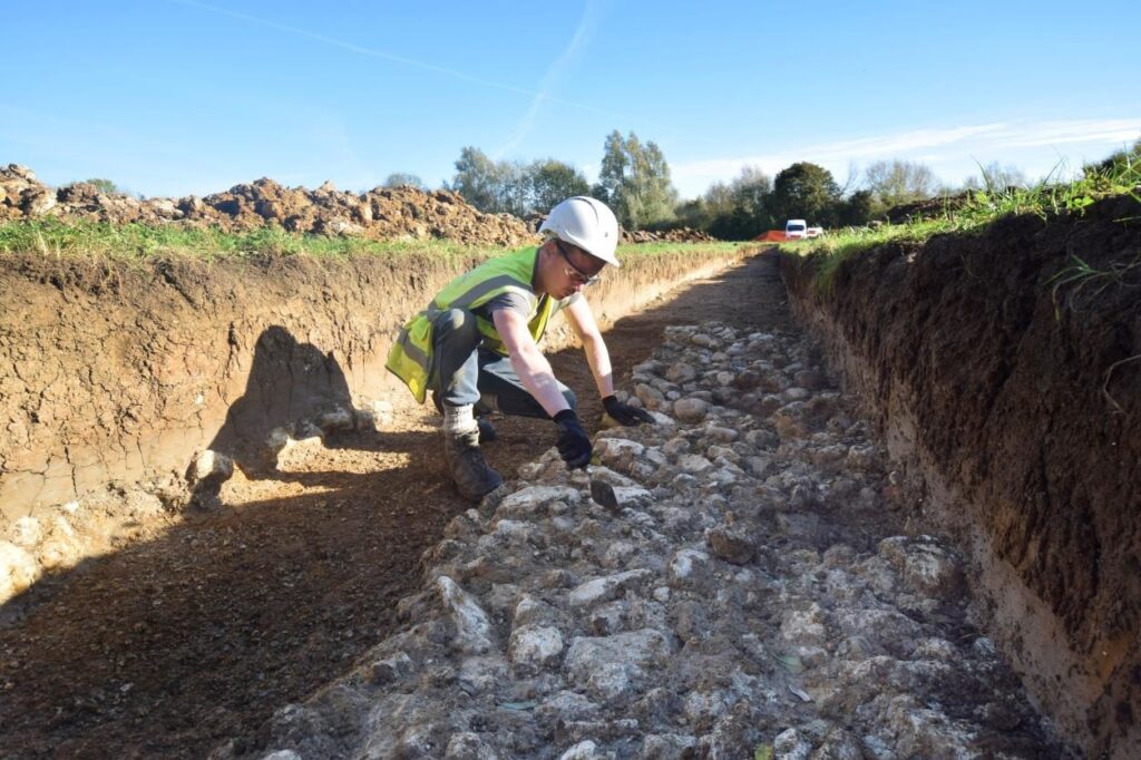 The unearthed causeway is made of rounded river pebbles, limestone and chalk rocks