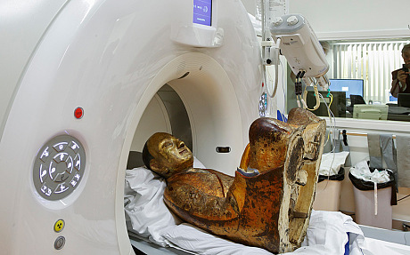 The scientists have conducted a CAT scan which revealed the monk's skeleton in perfect detail.