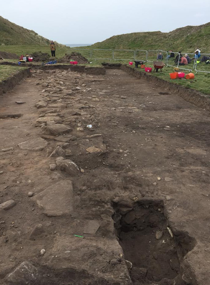 The stretch of defensive wall discovered by archaeologists at the site in Burghead