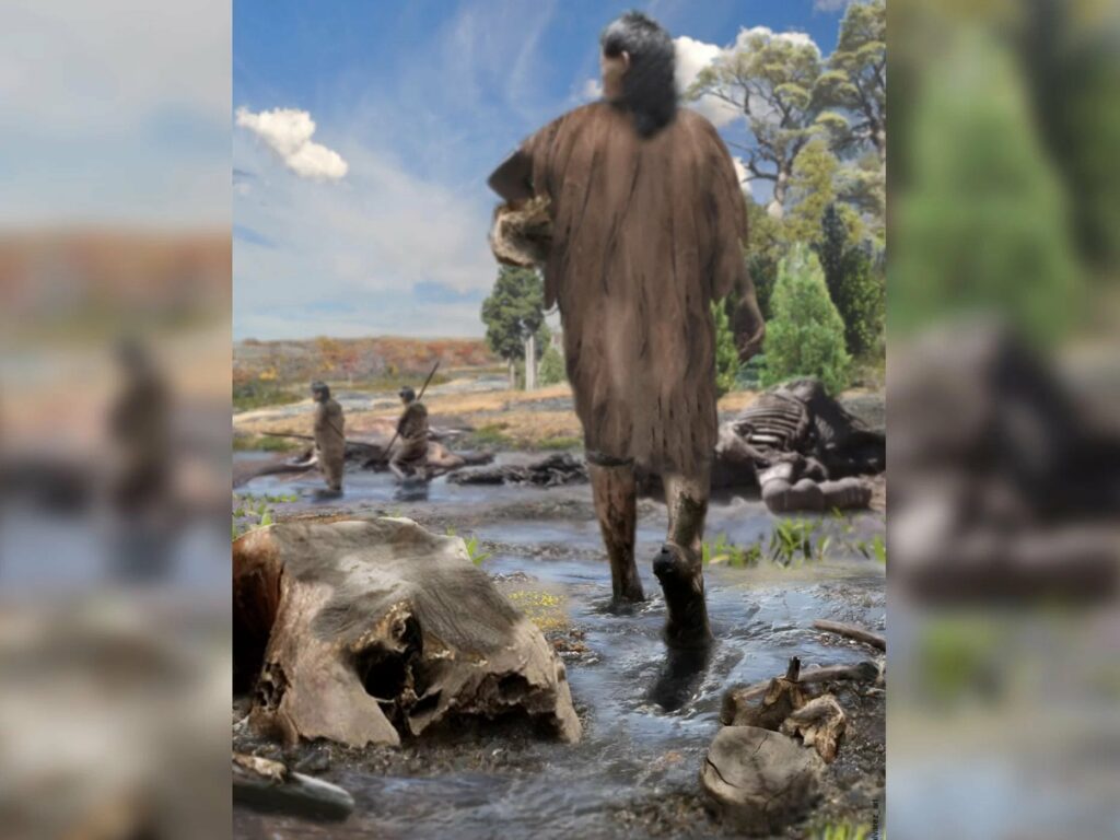 This illustration shows how the ancient footprint may have been made about 15,600 years ago in what is now Chile.