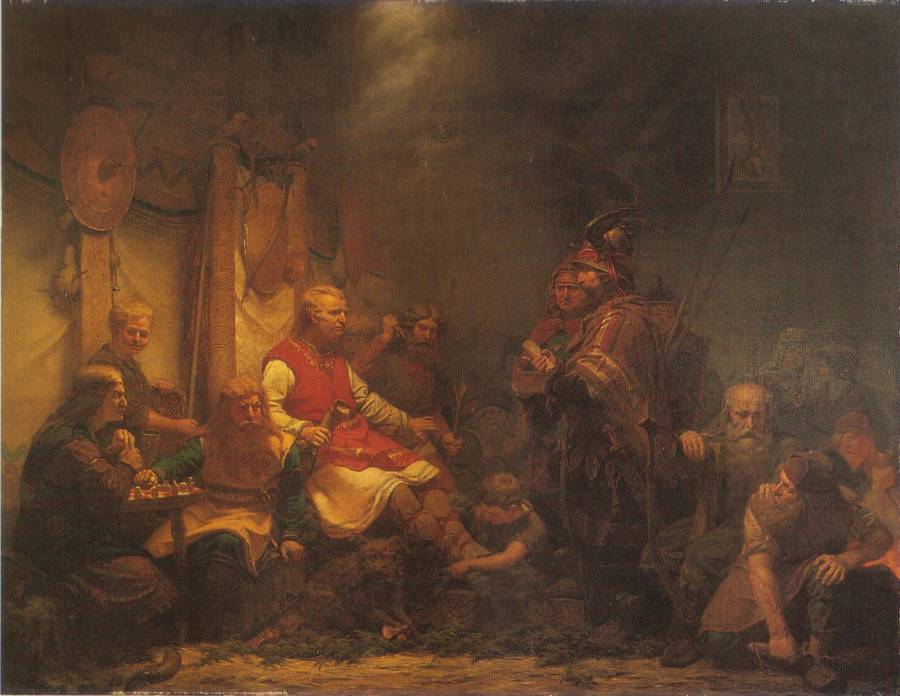 A depiction of messengers of King Aella bringing news to the sons of Ragnar Lothbrok. Clearly, that didn’t do any good.