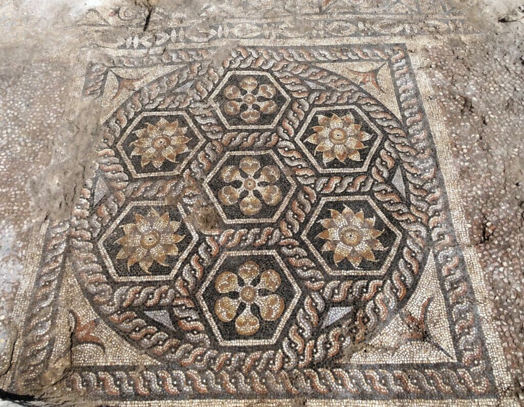 “Overall, the design of the mosaic, additionally equipped with a transversal field in front decorated with astragals and rosettes, is typical for the triclinia – the most imposing of the dining rooms in a Roman house,” said Majcherek.