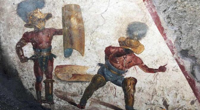 Ancient images of gladiators unearthed at the city of Pompeii
