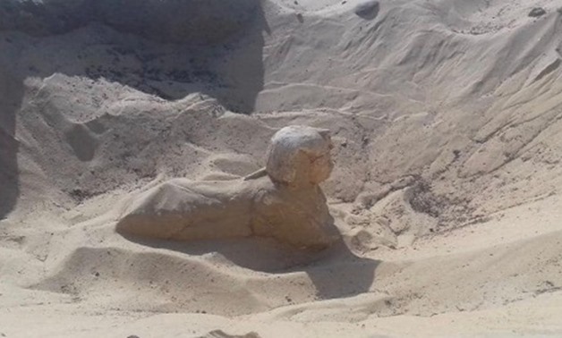 A small royal statue of a sphinx uncovered in Tuna El-Gebel