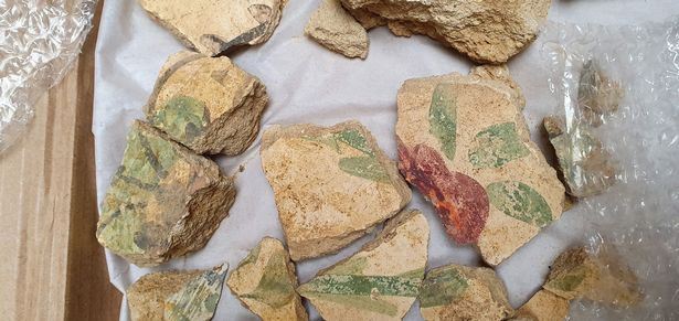 The decorated Roman plaster discovered at Lincoln Cathedral.