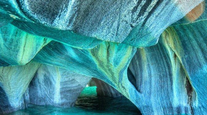 Waves Over Centuries Has Carved this Marble Cave into Stunning Shapes and Swirling Patterns