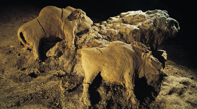 Paleolithic Art – c. 14000-year-old Bull and Cow Bison found in the Le Tuc d’Audoubert cave, Ariege, France