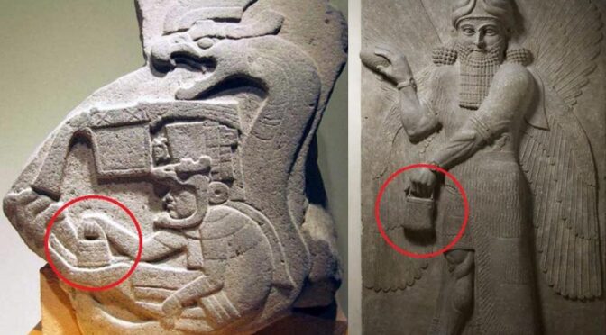 What is the mysterious handbag seen in Ancient Carvings Across Cultures carried by the Gods