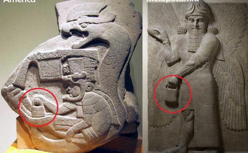 What is the mysterious handbag seen in Ancient Carvings Across Cultures carried by the Gods
