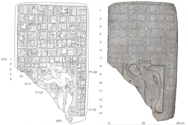 Left, drawing of a tablet found at the site. Right, a digital 3D model.