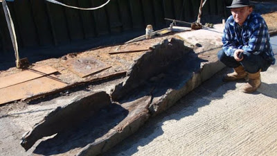 Bronze Age logboat remains found at Faversham boatyard