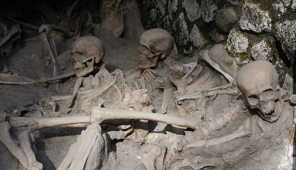 Remains of the Inhabitants of Herculaneum who took shelter in the coast buildings during Vesuvius eruption