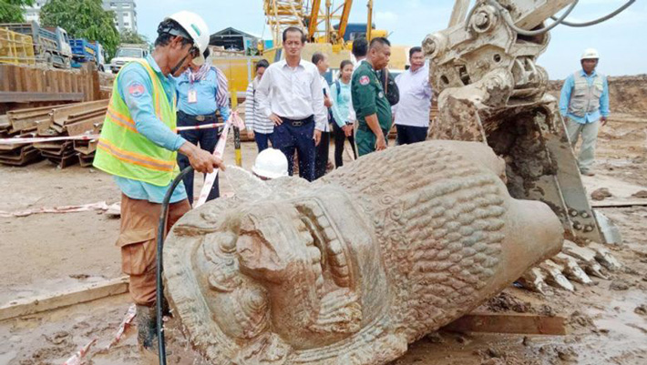 Massive Lion Sculpture Uncovered in Cambodia