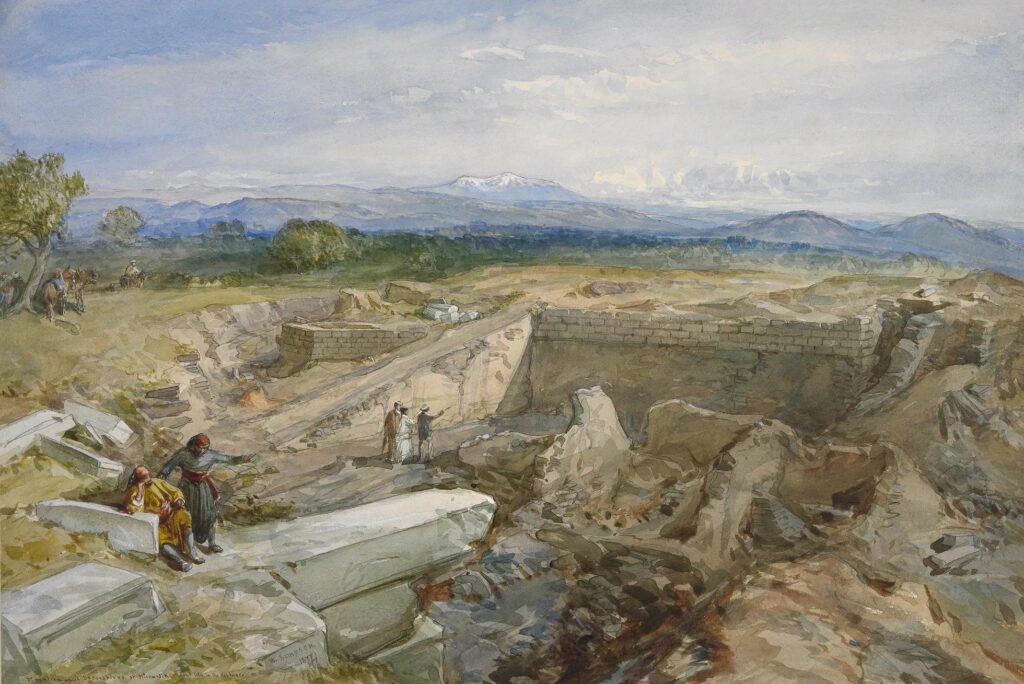William Simpson (1823–1899), Excavations at Hissarlik. Watercolour, 1877.