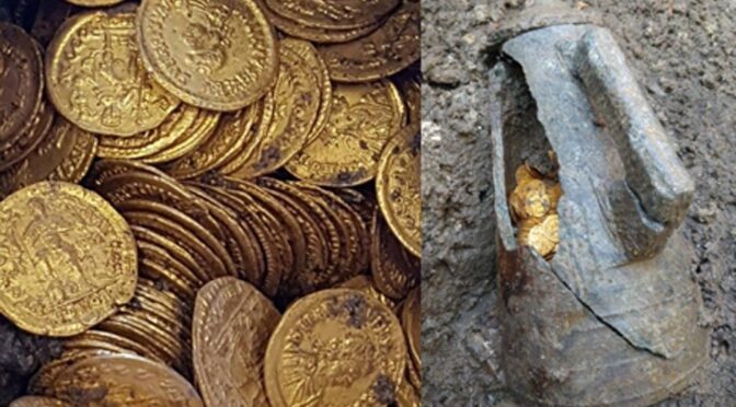Roman treasure discovered by chance: Hundreds of ancient gold coins hidden for centuries
