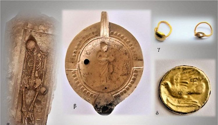 Findings from burials during Hellenistic and Roman times including bones, jewelry and pottery.