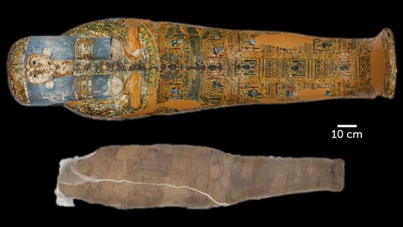 An ancient Egyptian mummy was wrapped in an unusual mud shell