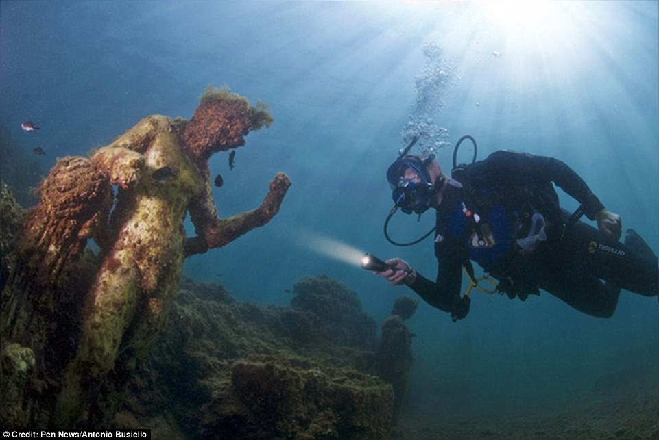 The sunken Roman city now lies beneath the waves off of Italy