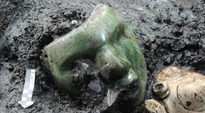 2,000-Year-Old Realistic Green Mask Found Nestled Inside an Ancient Pyramid