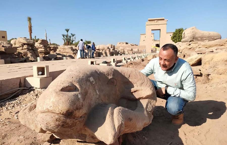 Giant ram head statues found on 'Avenue of Sphinxes' in Egypt