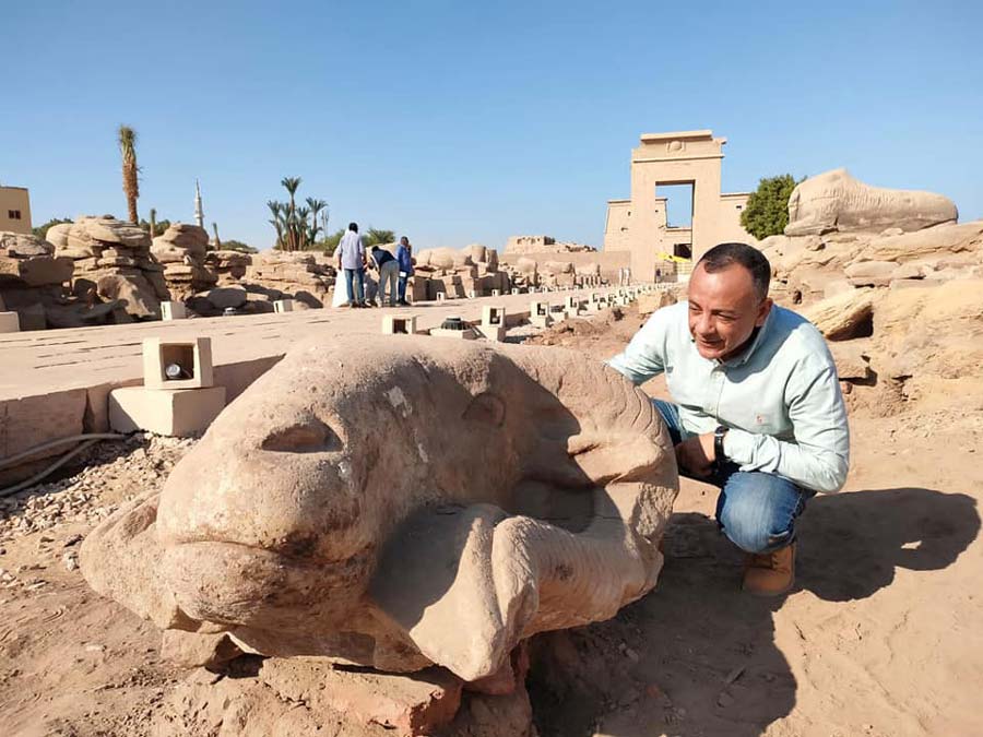 Giant ram head statues found on 'Avenue of Sphinxes' in Egypt