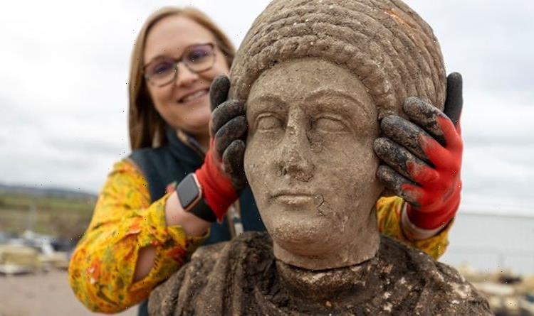 ‘Astounding’ Roman statues unearthed at Norman church ruins on route of HS2