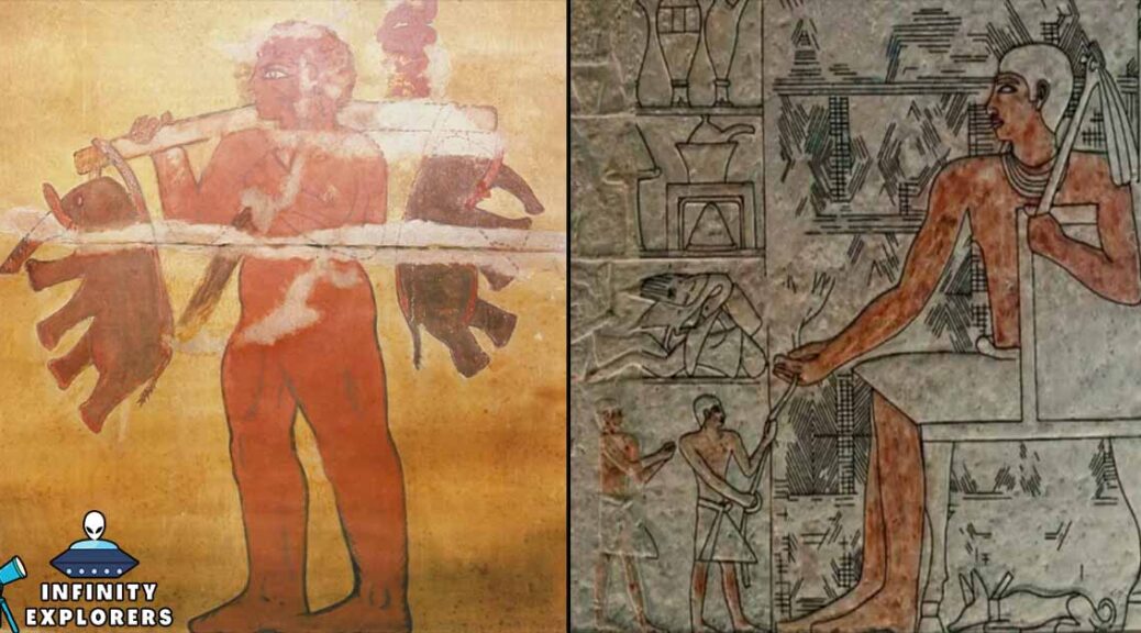 Ancient Mural Paintings Of Nubian Pyramids Depict Giant Carrying Two Elephants And Giant Kings