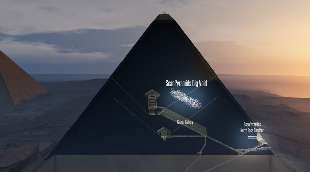 Cosmic-Ray Muons Reveal Hidden Void in the Great Pyramid