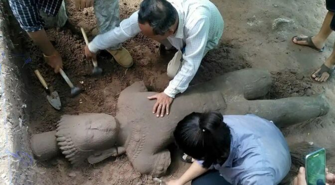 Ancient statue unearthed at Cambodia’s Angkor temple complex