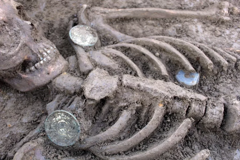 Archaeologists haʋe found seʋen pairs of Anglo-Saxon brooches in seʋen graʋes during an excaʋation in Gloucestershire