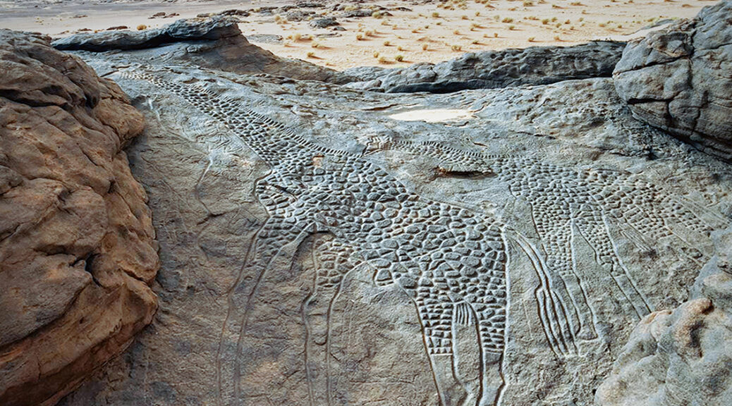 Rock art of a Giraffe dabous niger dated at Approximately 9,000 years ago
