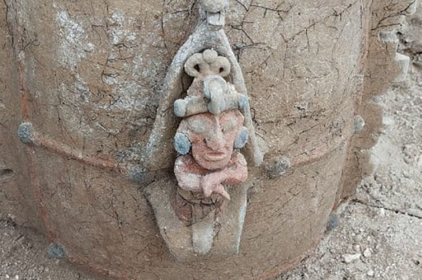 Funerary urn depicting Maya corn god uncovered during Maya Train work