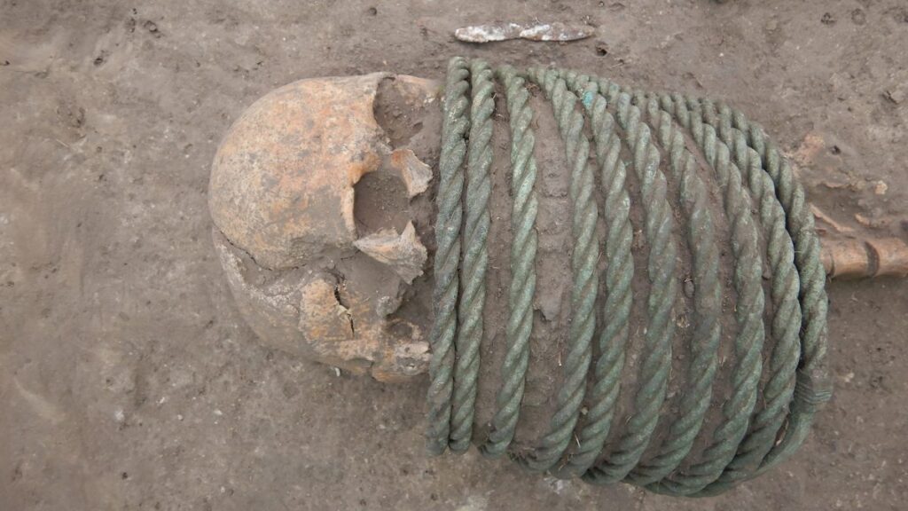 Women buried with thick, twisted bronze neck rings and buckets on their feet found in Ukraine