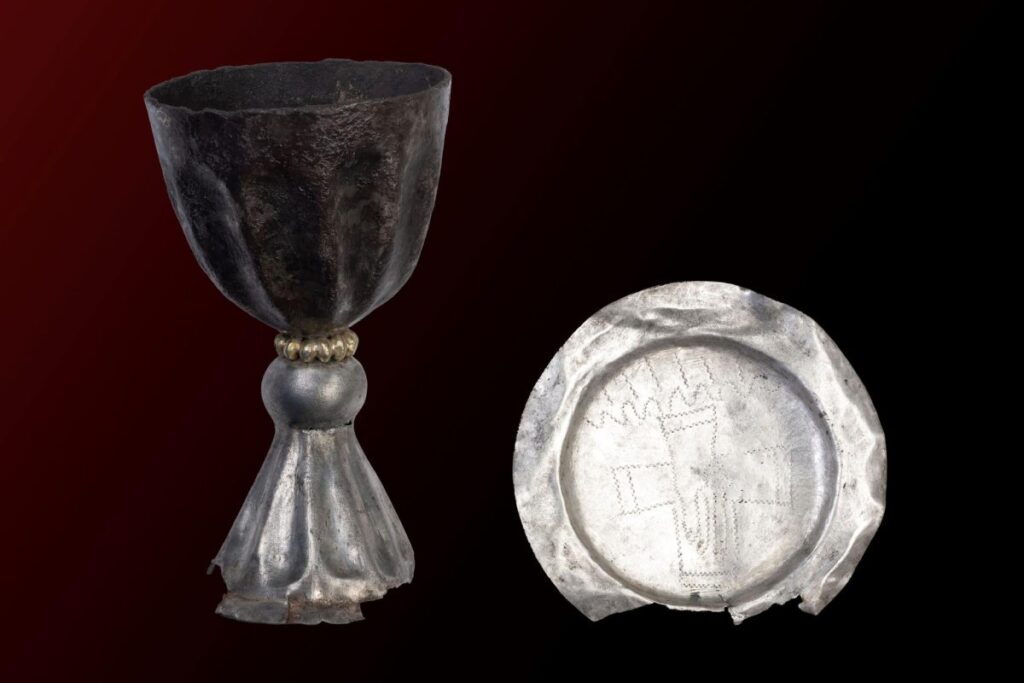 Archaeologists Discovered Medieval Silver Communion Set and 70 Silver Coins in Hungary